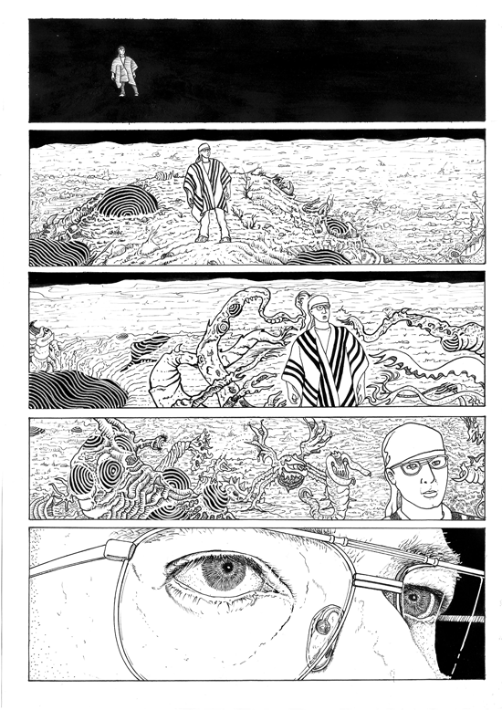 Imagen de las viñetas a tinta de la primer página del proyecto de comic.